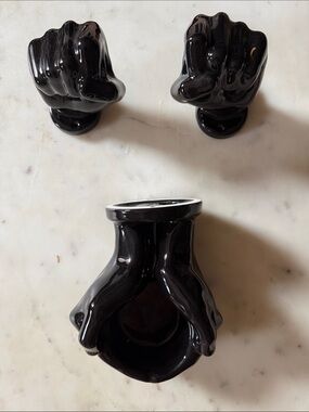 Iconic Nancy Funk Black Ceramic Hands Set - Pair of hands and cup holder